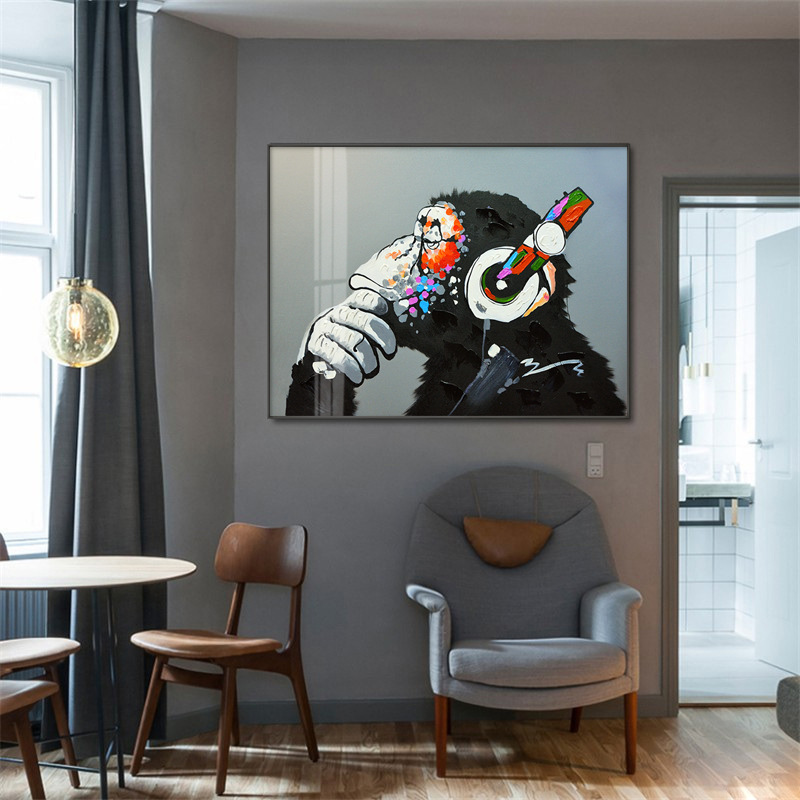 嘻哈趣味猩猩玄关装饰画个性北欧客厅沙发背景墙创意卧室床头挂画