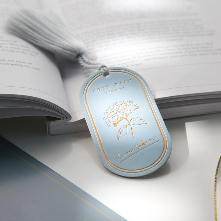 现货pu皮质椭圆型书签 书籍查阅分页夹 双面烫金皮革书签