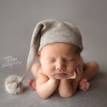 跨境新生儿摄影服饰 宝宝拍照可爱造型帽 婴儿毛球球针织长尾帽子