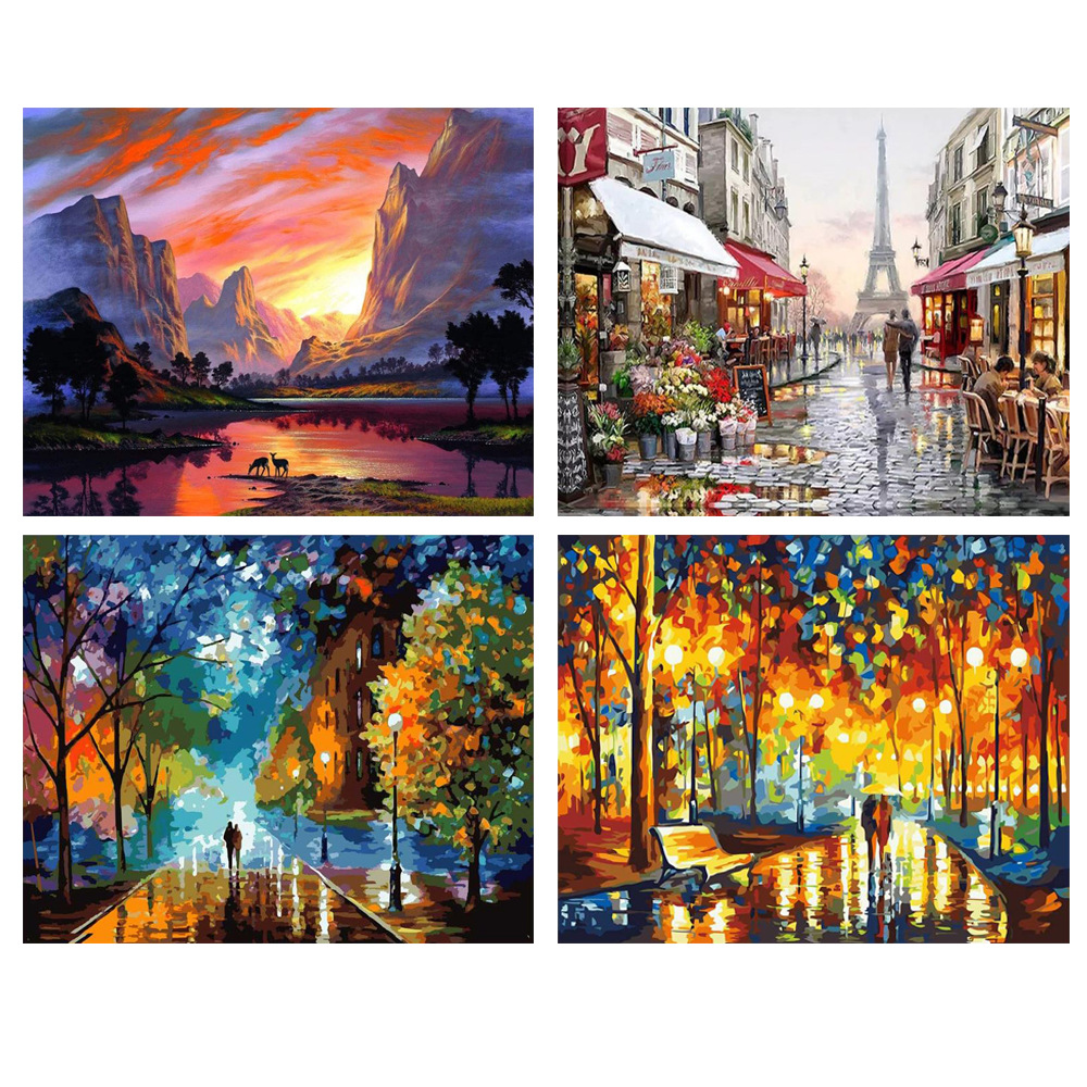 diy 彩色风景 数字油画 手绘画客厅墙壁装饰画 跨境爆款 厂家批发