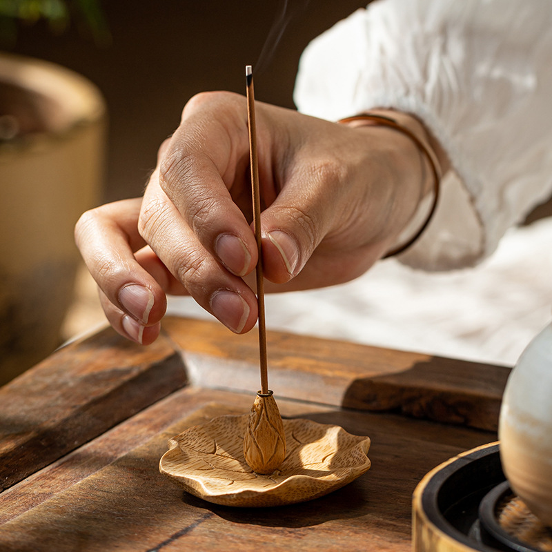 线香插香座香托禅意日式 荷花竹叶莲花香插卧插 香道香炉熏香摆件