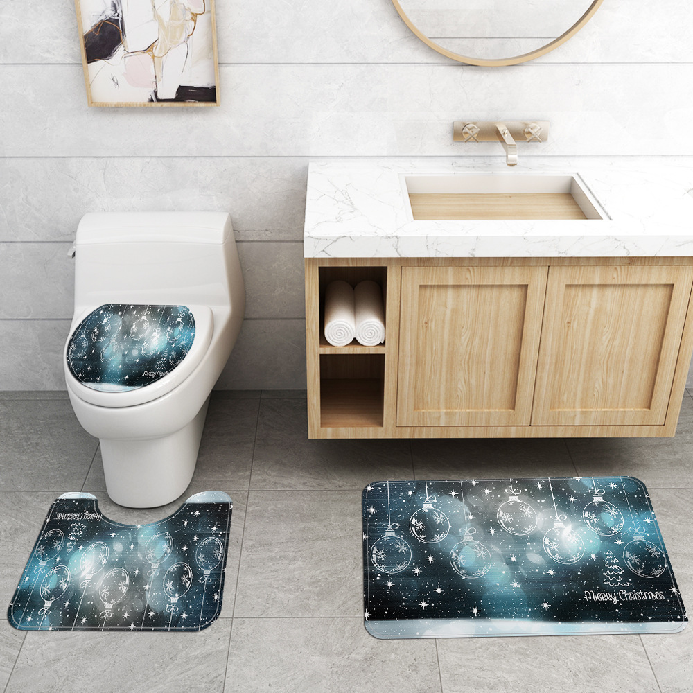 2020 New Simple Style Colorful Christmas Ball Printed Domestic Toilet Floor Mat Thickened Mildew-Proof Shower Curtain E-Commerce Supply