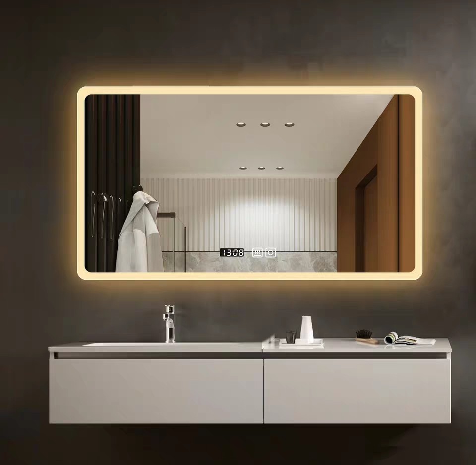 酒店宾馆除雾浴室镜子卫生间led防雾卫浴镜横挂无框智能化妆镜子