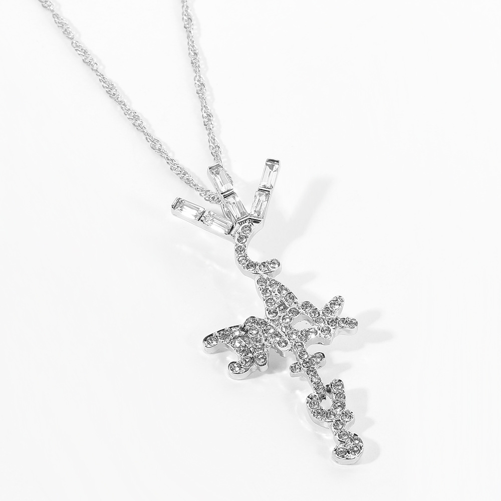 欧美travis scott厂牌cactus jack吊坠 满锆石嘻哈字母项链饰品