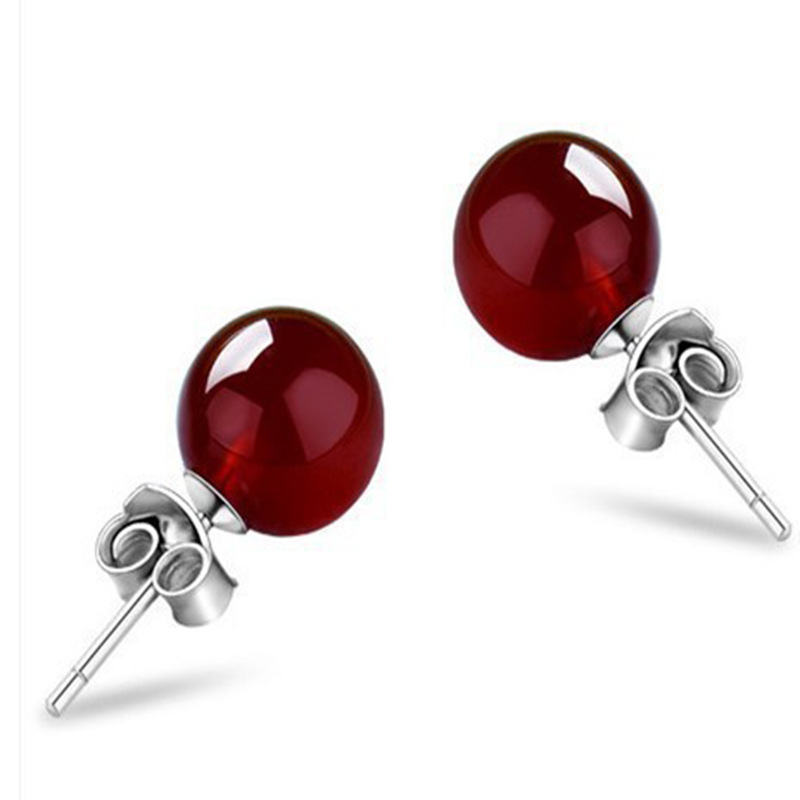 Natural Chalcedony Stud Earrings for Women Silver Plated Red Agate Gemstone Crystal Red Jewelry to Give Mom Birthday Gift