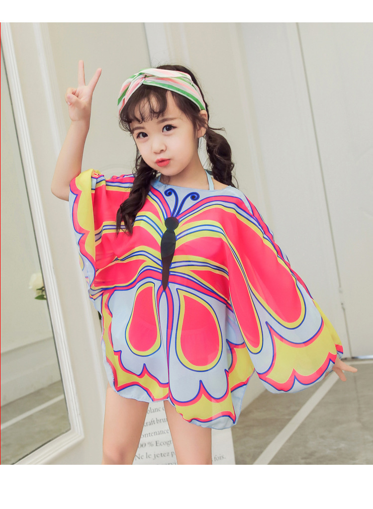 儿童泳衣女童防晒保守三件套蝴蝶款可爱女宝宝游泳装温泉泳装批发