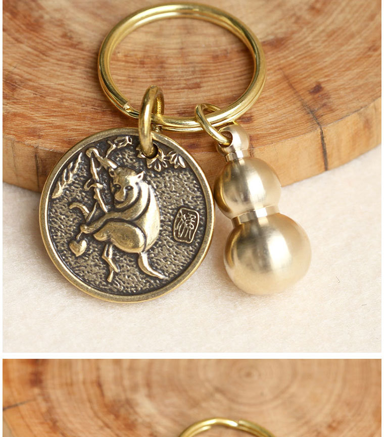 黄铜钥匙扣纯铜手工十二生肖实心小葫芦汽车钥匙链挂件饰品吊坠男