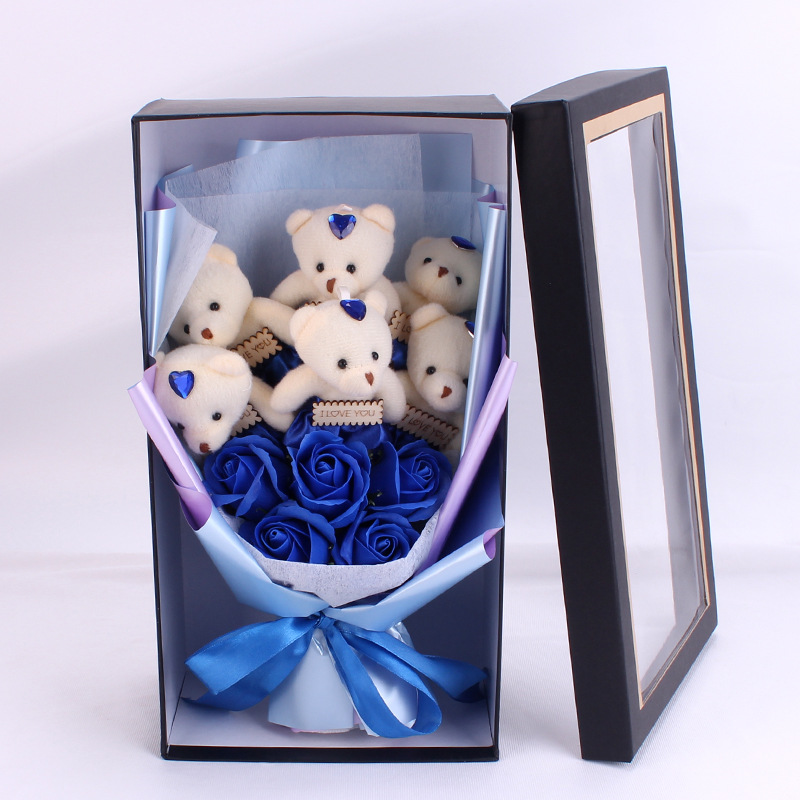 Mother's Day Cross-Border Korean Style Little Bear Doll 5 Soap Bouquet Rose Gift Box 520 Valentine's Day Gift Soap Flower