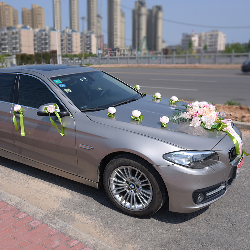 韩式森系主婚车装饰车头花套装仿真玫瑰结婚婚车香槟色结婚礼花车