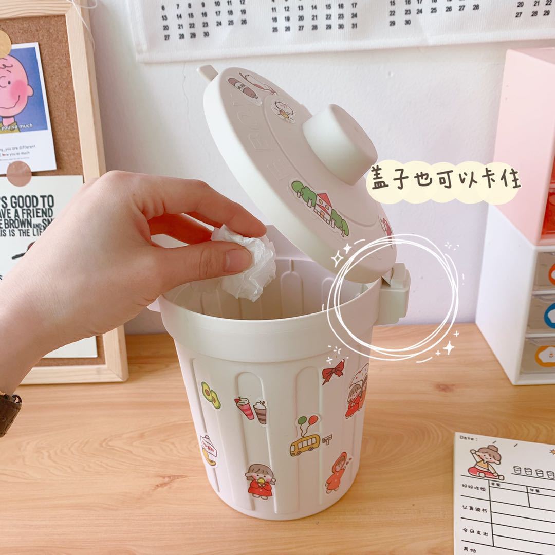 INS Style Desktop Small Trashbin Tube Bedroom Creative Girlish Heart Home Cute with Lid Internet Celebrity Mini Storage Box