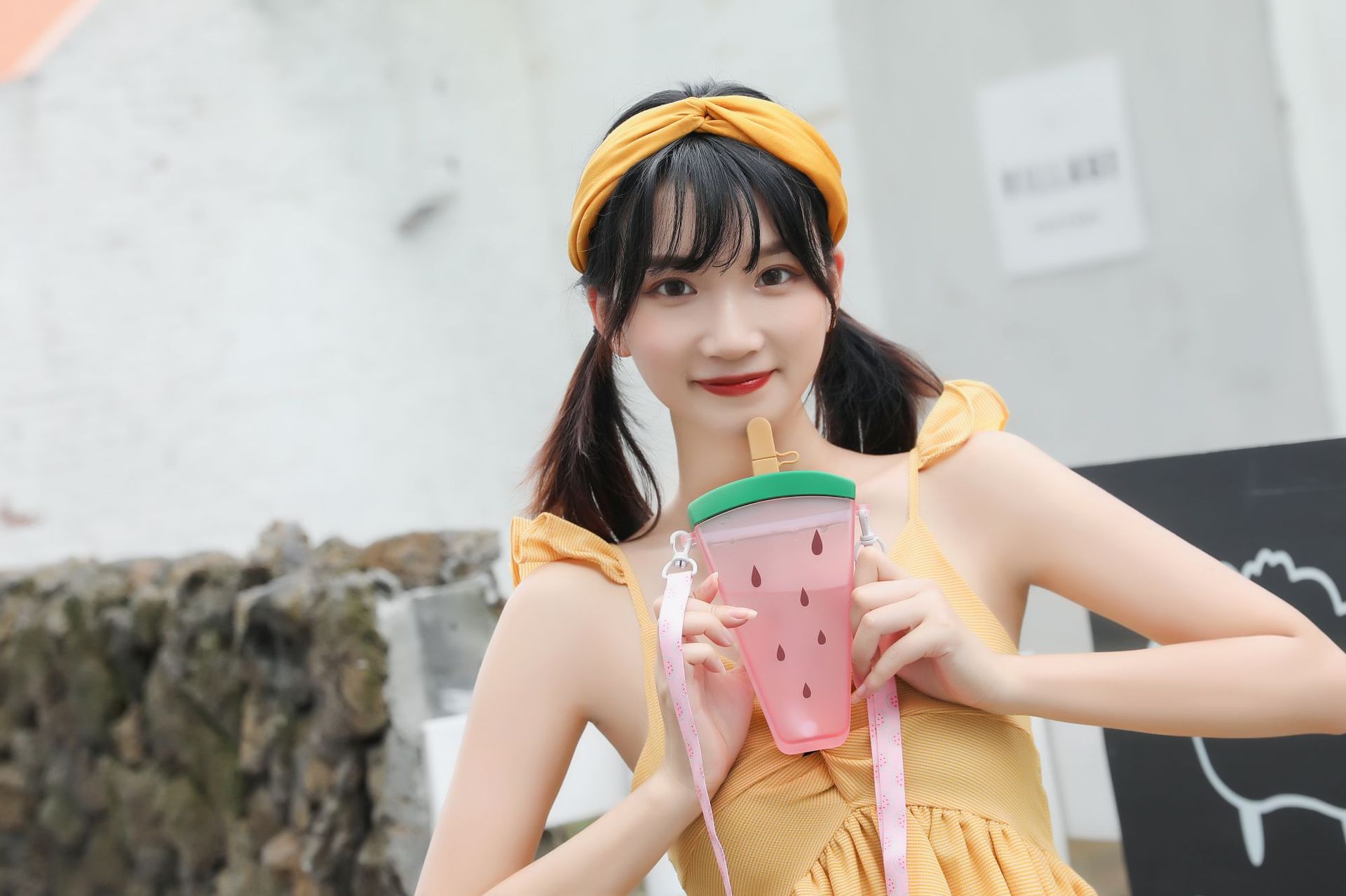 Ya Fei Qi Creative Watermelon Plastic Drinking Straw Strap Juice Cup Ice Cream Student Water Cup Gift Cup Wholesale