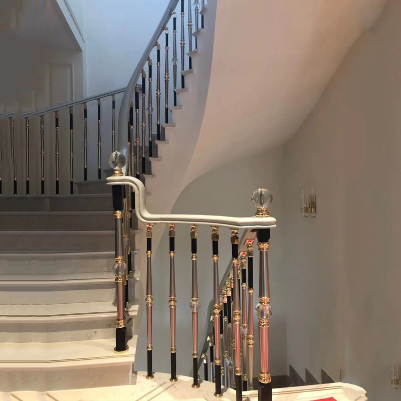 定制别墅家用欧式风铝艺立柱楼梯栏杆水晶球轻奢风室内铝合金扶手