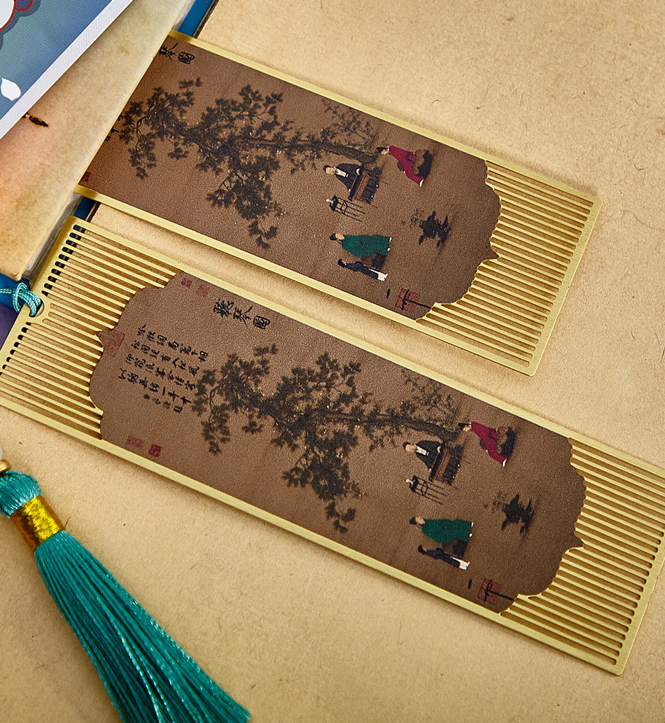 宋徽宗传世名画文创黄铜书签听琴图瑞鹤图书签送朋友礼物生日礼物