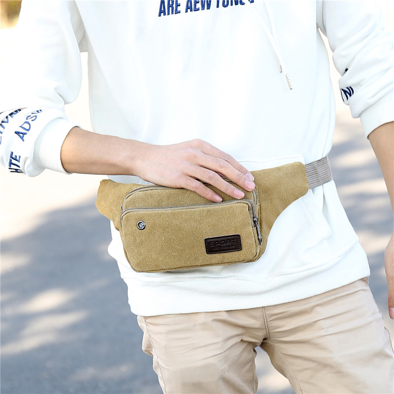 Factory Wholesale Men's Canvas Sports Waist Bag Large Capacity Checkout Wallet Rectangular Storage Waist Bag One Piece Dropshipping