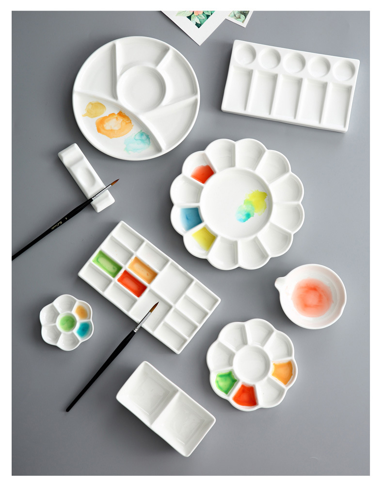 陶瓷颜料盘多格调色盘水彩中国画白瓷调色颜料调色美术颜料盘