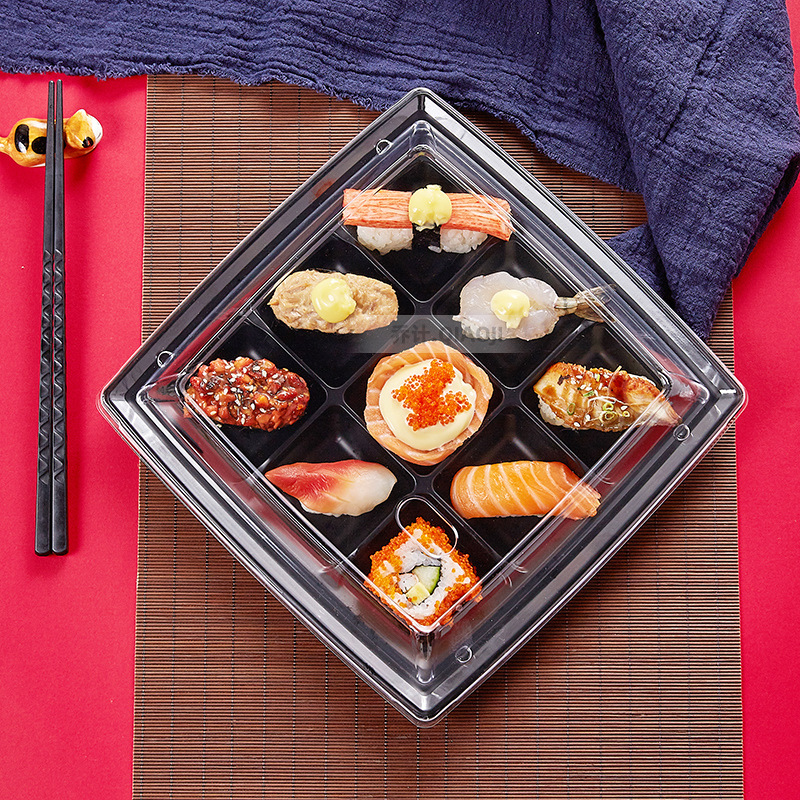 50套高端一次性九宫格正方形高透明分格食品级小时拼盘九格寿司盒