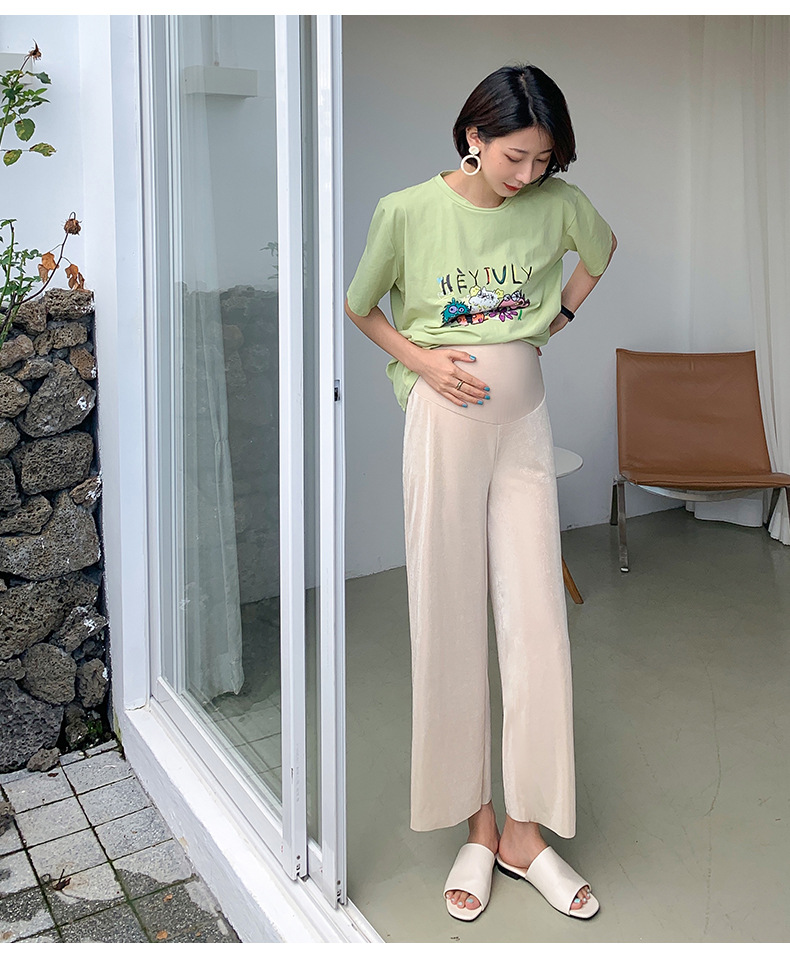 2021夏季冰丝孕妇裤怀孕托腹裤阔腿高腰孕妇九分裤休闲裤厂家直销