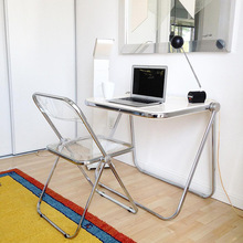 简约小户型透明折叠桌 便携收纳办公学习透明电脑桌椅白色化妆台