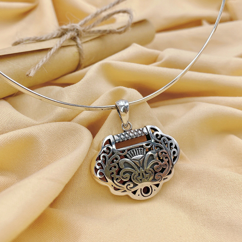 925纯银饰品泰银复古镂空花平安锁项坠银坠子 吊坠挂件女学生礼品