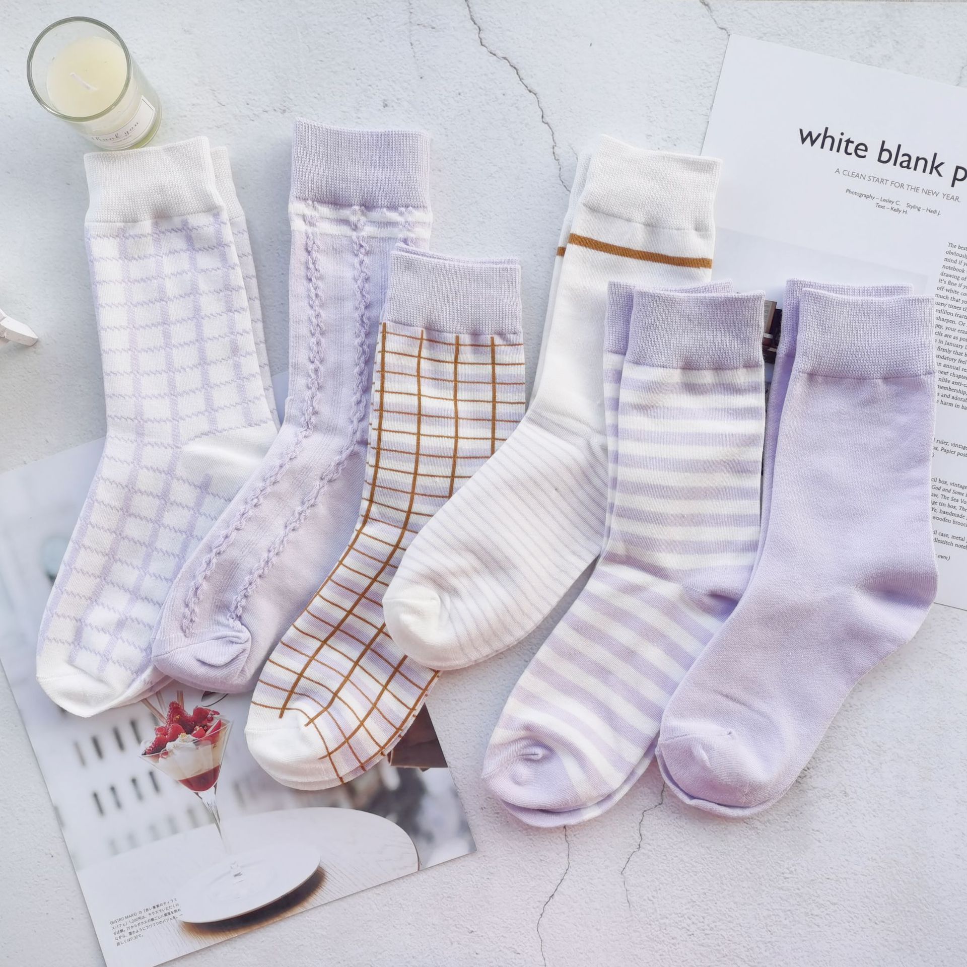 春秋紫色中筒袜女袜 韩国香芋紫可爱棉袜子 ins时尚休闲舒适潮