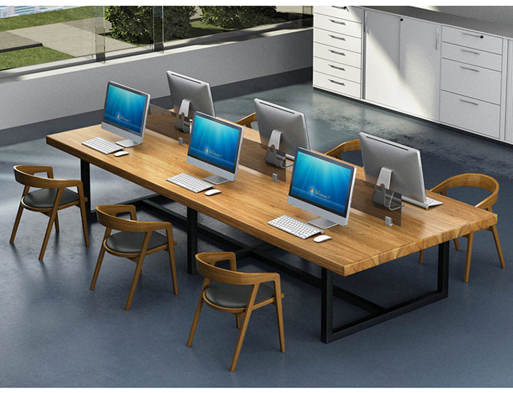 公司员工多人培训电脑桌现代简约办公室洽谈长桌会议室实木办公桌
