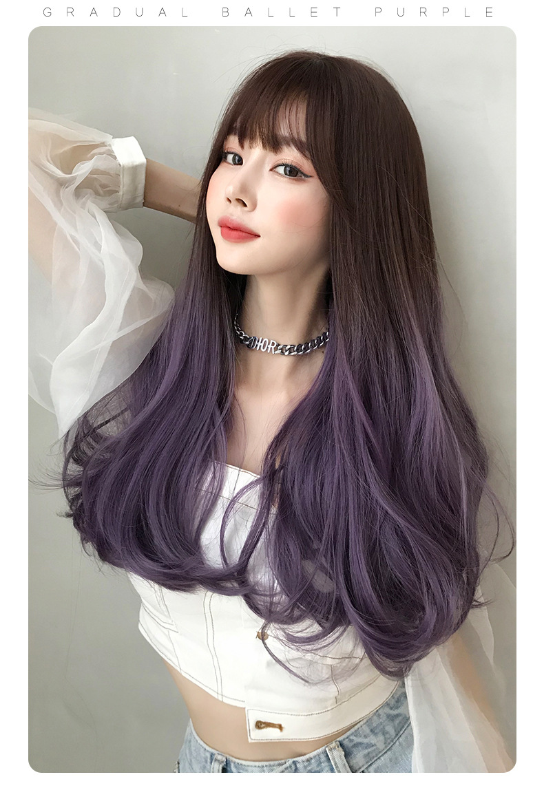 厂家批发假发女长发三色渐变长卷发彩色潮流长卷发整顶头套外贸