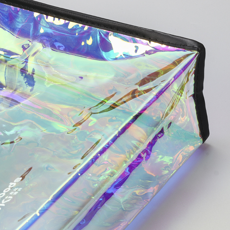 透明pvc镭射手提袋定制 时尚广告塑料购物袋幻彩防水化妆品包装袋