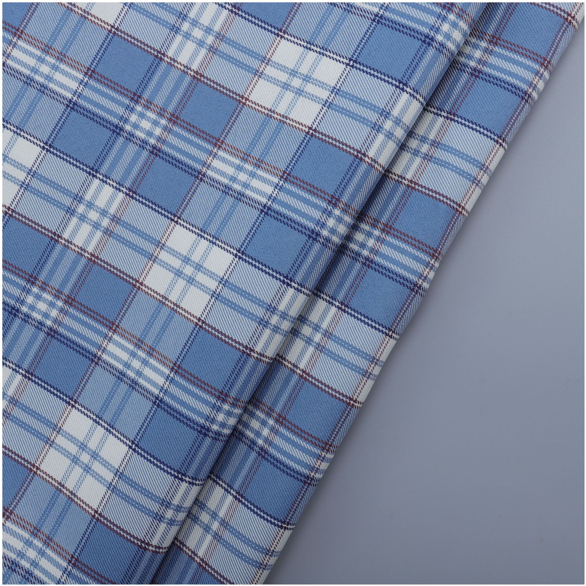 全涤色织斜纹蓝色格子布jk制服百褶短裙休闲服装连衣裙面料现货