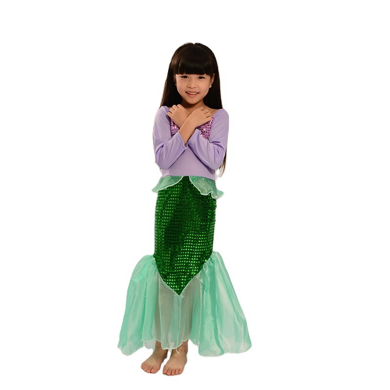 女童美人鱼服装 带尾巴儿童连衣裙 女孩公主裙 万圣节儿童演出服