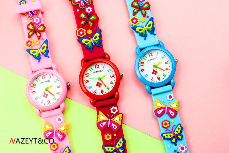 外贸热销3d儿童卡通硅胶石英手表 油壳彩针花朵可爱女童 男童腕表