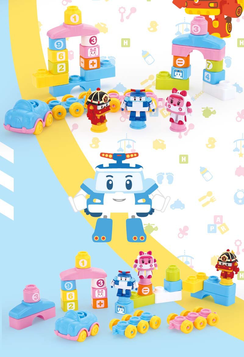 正版儿童益智珀利警长拼装大颗粒积木变形警车poli玩具幼儿园礼物