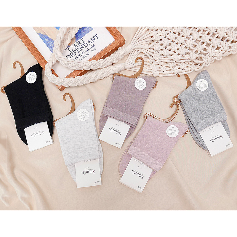 司纶祺9311女士绢丝高筒袜 秋冬新品纯色休闲女袜 厚款竹纤维袜子