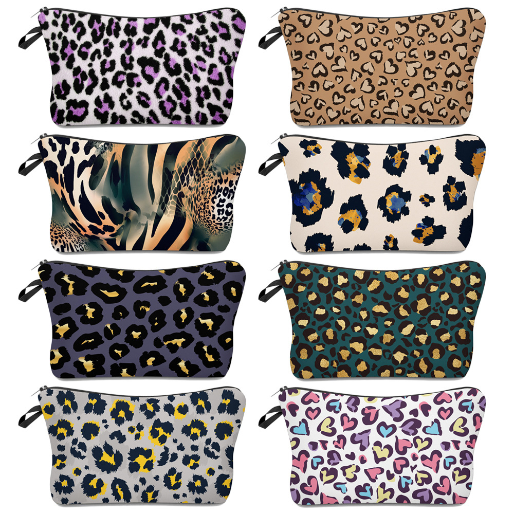 Amazon Leopard Print Hot Sale 3D Printing Cosmetic Bag Multi-Functional Ladies Toiletries Bag Customizable Logo Storage Bag Pencil Case
