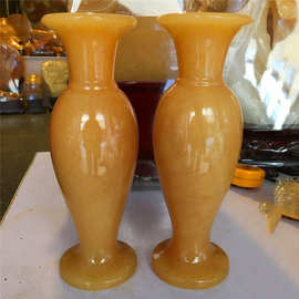 米黄玉花瓶摆件玉石花瓶家居客厅办公室电视柜工艺品礼品摆设