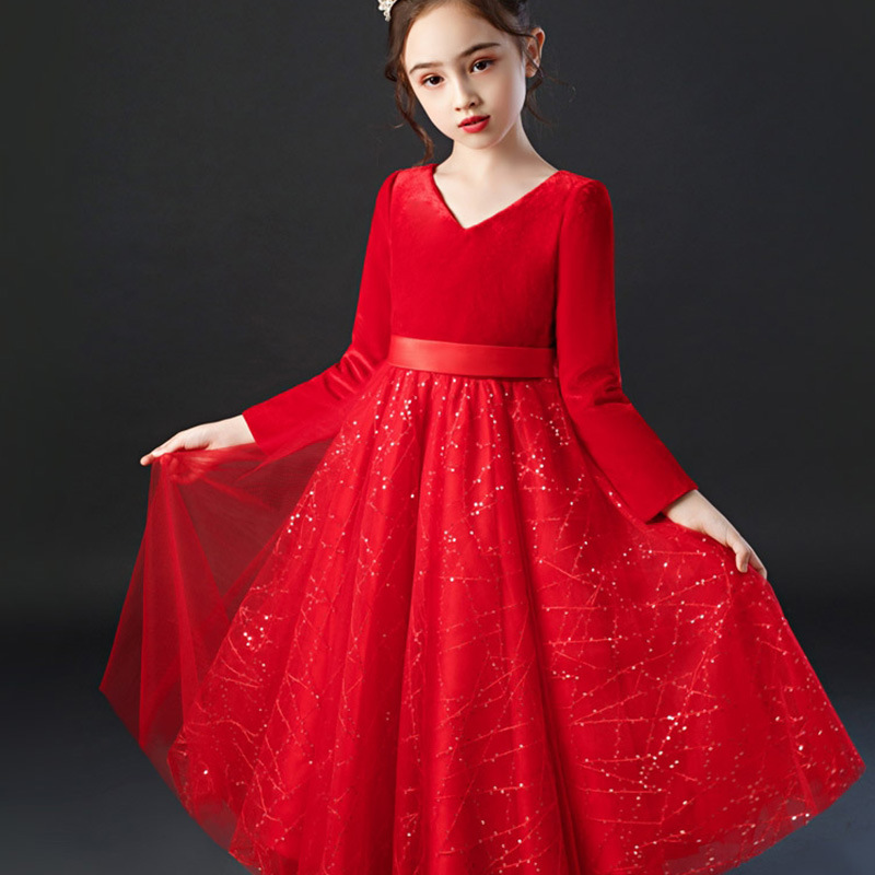 Girls' Christmas Autumn and Winter Western Style Little Girl Gauze Skirt Birthday Gift Children Princess Dress Flower Girl Dress Winter Performance