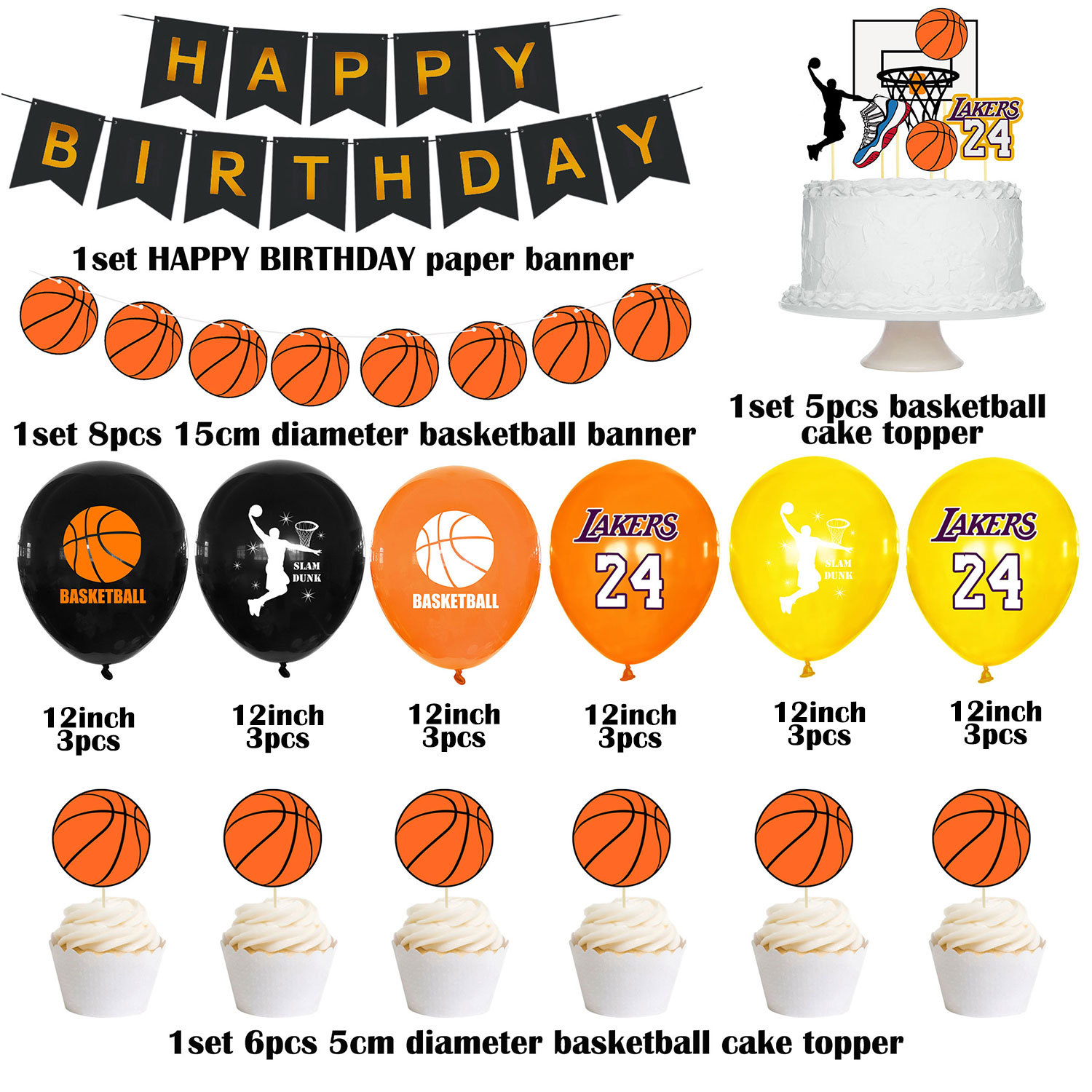 Original Basketball Theme Party Decoration NBA Basketball Birthday Balloon Commemorative Lakers Kobe 24 Party Layout