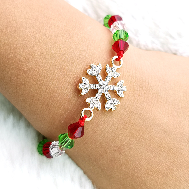 圣诞节礼物小礼品饰品 新款红绳编织镶钻圣诞雪花手链