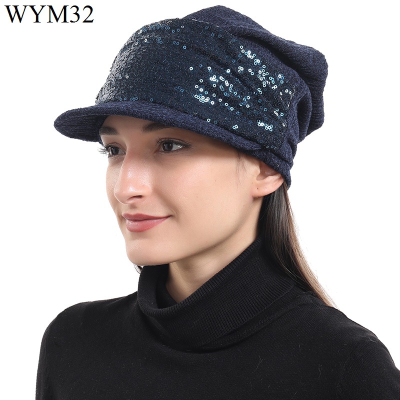 Autumn and Winter New Warm Knitted Hat Children Sequin Fashion Woolen Cap Cross-Border Air Top Short-Brimmed Hat Sub-Wholesale