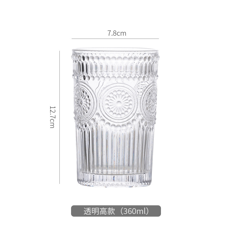 Nordic Style Retro Relief Gilt Edging Glass Cup Creative SUNFLOWER Water Cup Teacup Juice Cup Gift Wholesale