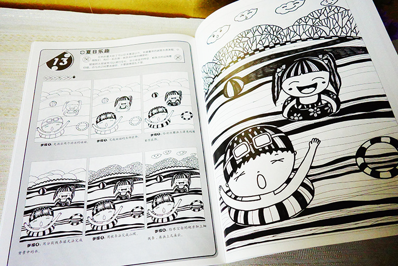 儿童线描画教材零基础少儿美术培训创意装饰画技法绘画入门教程