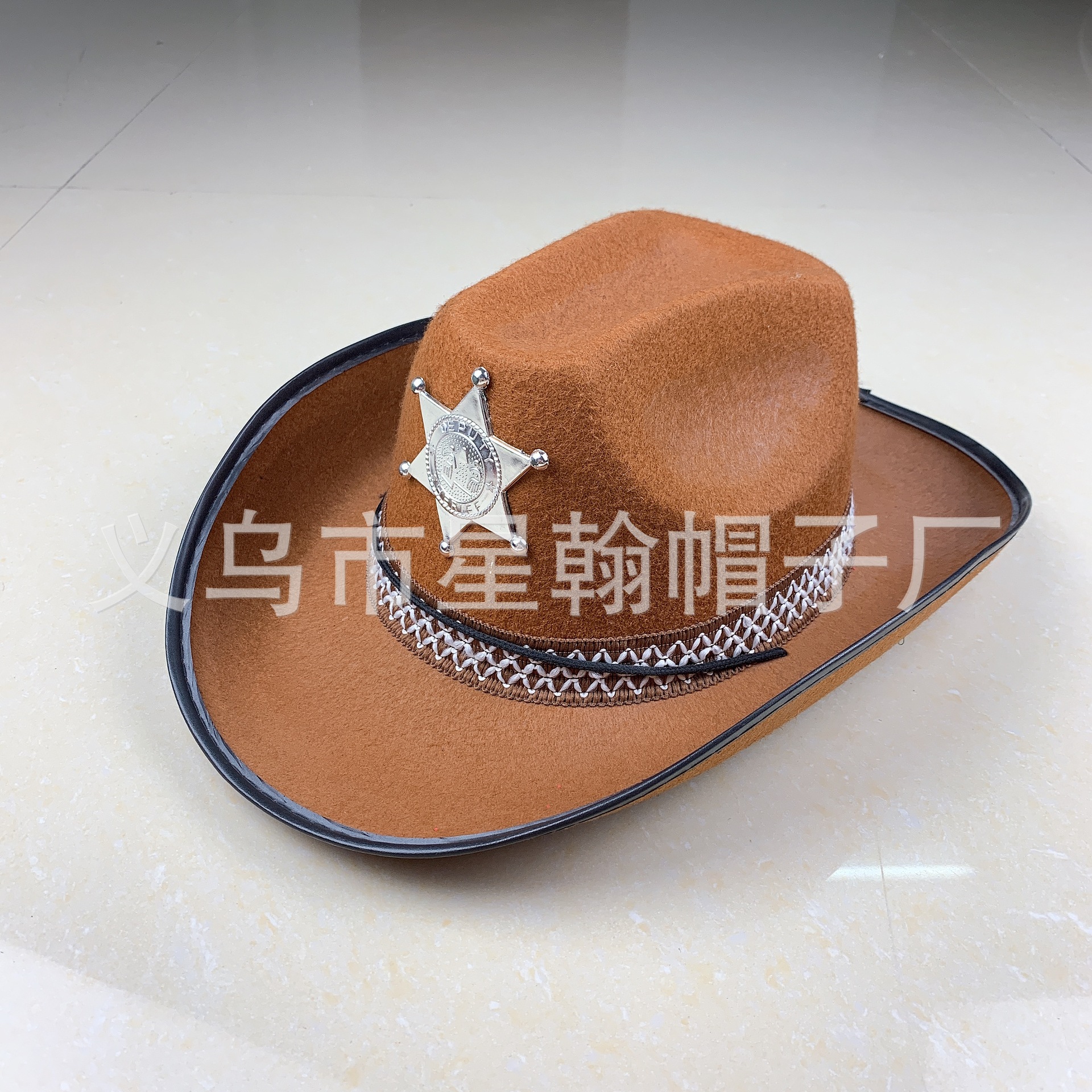 厂家定制 彩色警察牛仔帽 花边牛仔男士女士警察帽 警官毛毡帽子