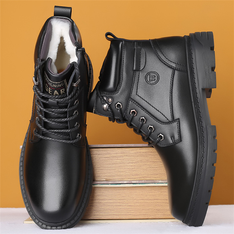 2021 New Fashion Warm Keeping Business Men's Shoes Fur Integrated Comfortable High-Top Shoes Fleece-lined Thick Soft Soled Dr. Martens Boots