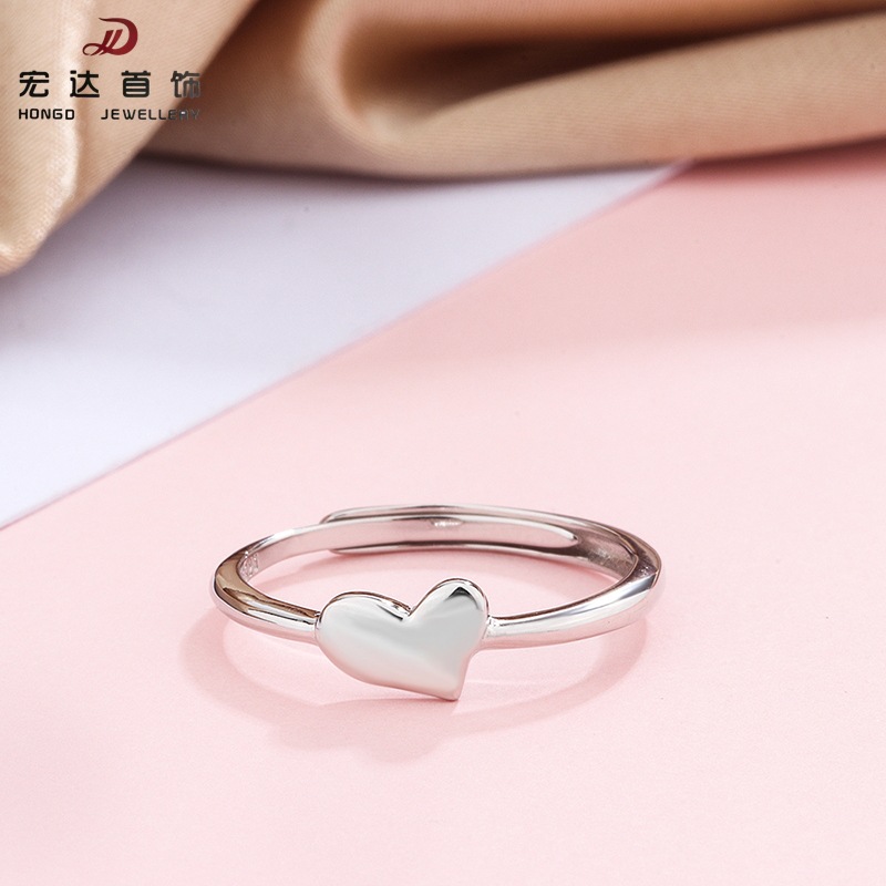 s925素银戒指女韩版小清新爱心开口ins戒指简约心形指环爆款配饰