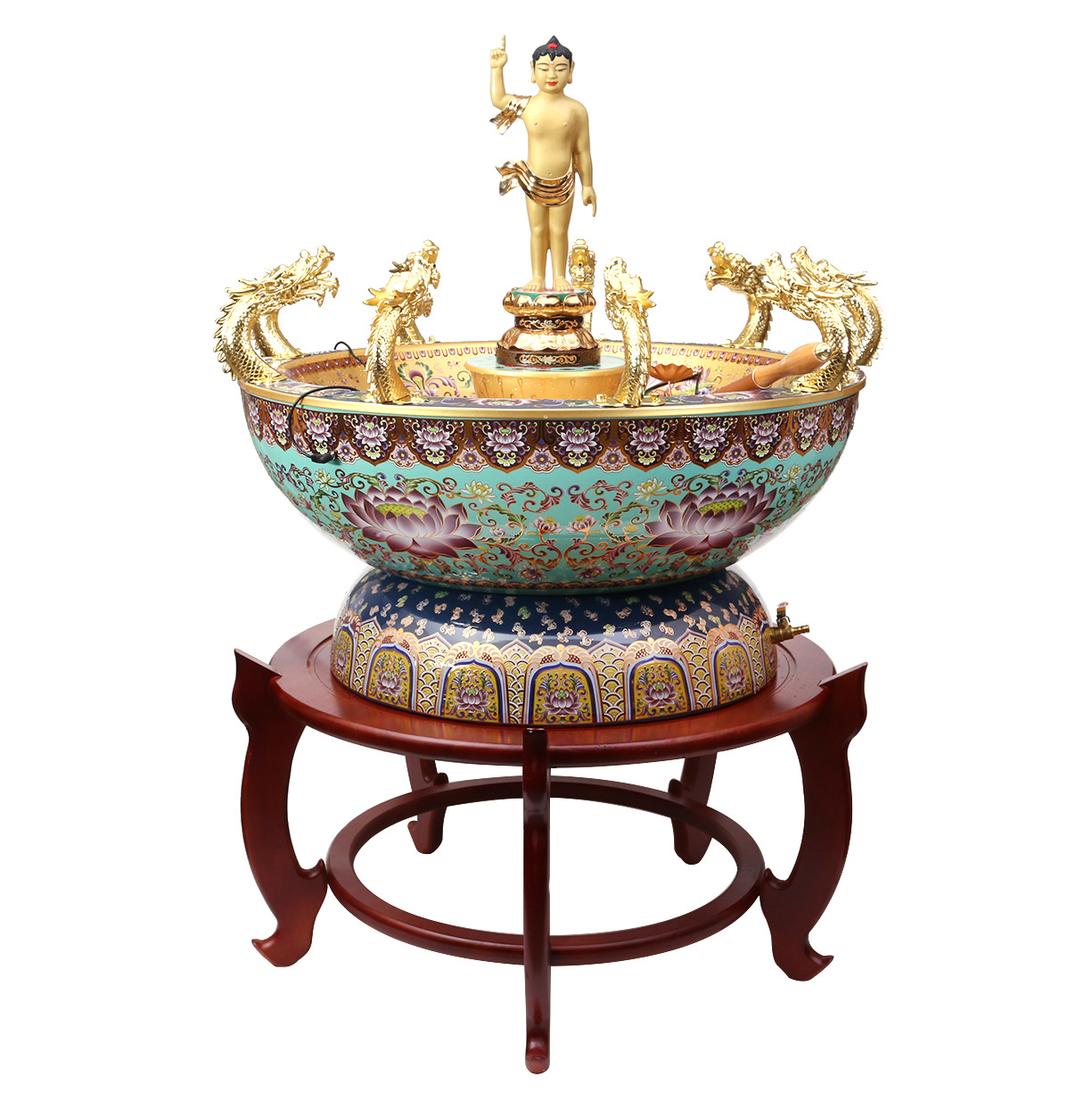 纯铜太子佛盆铜鎏金佛像释迦摩尼佛浴佛珐琅彩铜浴佛节九龙浴佛盆