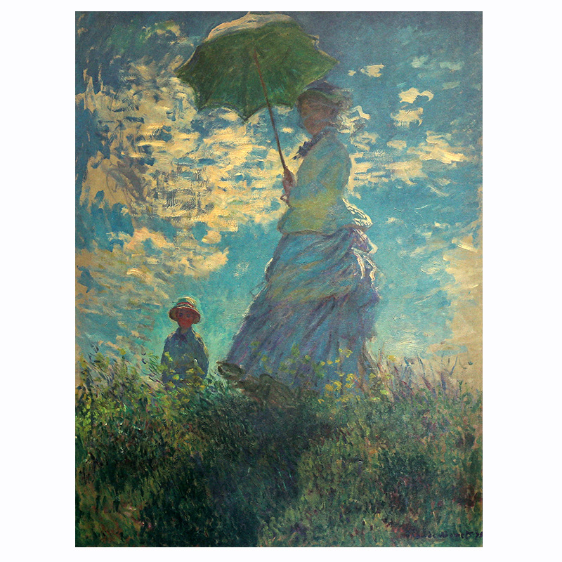 【f065】莫奈拿伞的女人 复古人物牛皮纸系列 酒吧咖啡馆装饰画