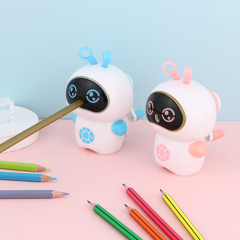 Cute Cartoon Creativity Stationery Robot Hand Crank Pencil Sharpener Pencil Sharpener Students' Supplies Manual Rotation Penknife