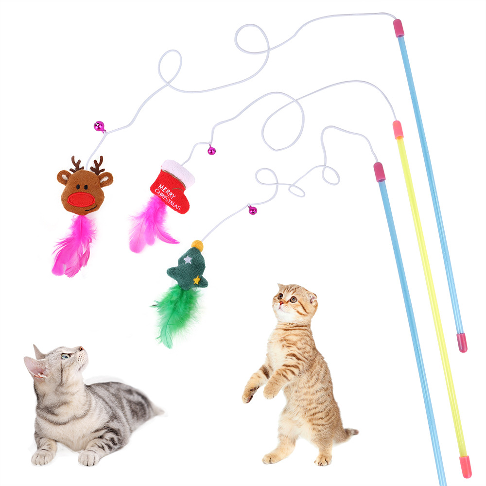 Amazon New Christmas Cat Teaser Plush Cat Teaser Cat Feather Bell Christmas Cat Toy