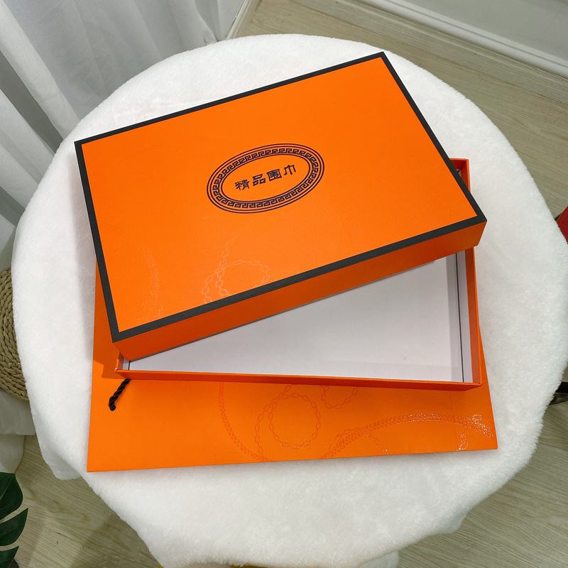 High-End Gift Box Silk Scarf Packing Boxes Hard Box Scarf Box Heaven and Earth Box Orange Gift Scarf Holiday Gift