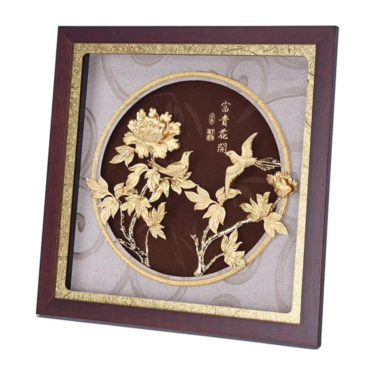 客厅玄关装饰立体金箔画 花鸟系列简约中式风格24k金箔工艺品