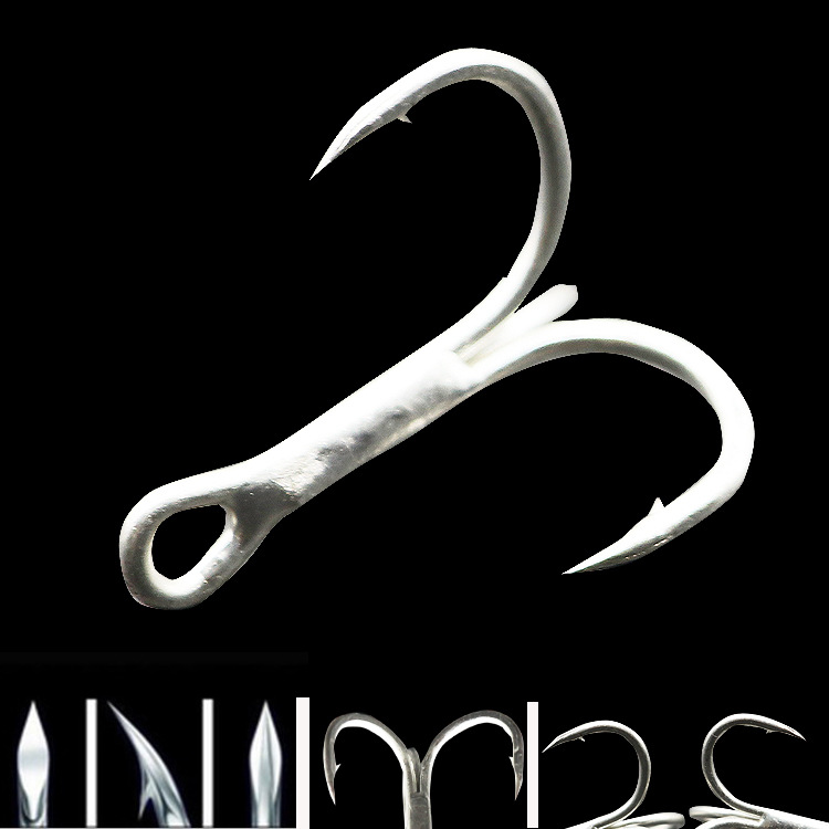 3倍加强奥金血槽三本钩型鱼钩路亚饵亮片配套鱼钩防海水镀锡